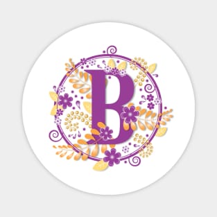 Floral Letter B Purple & Gold Magnet